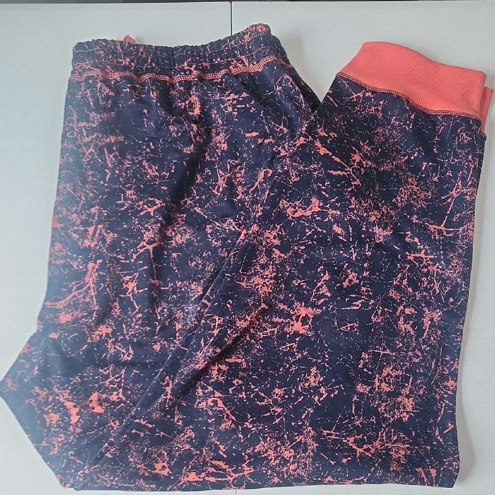 LuLaRoe Jax Blue and Coral Joggers with Marble Design